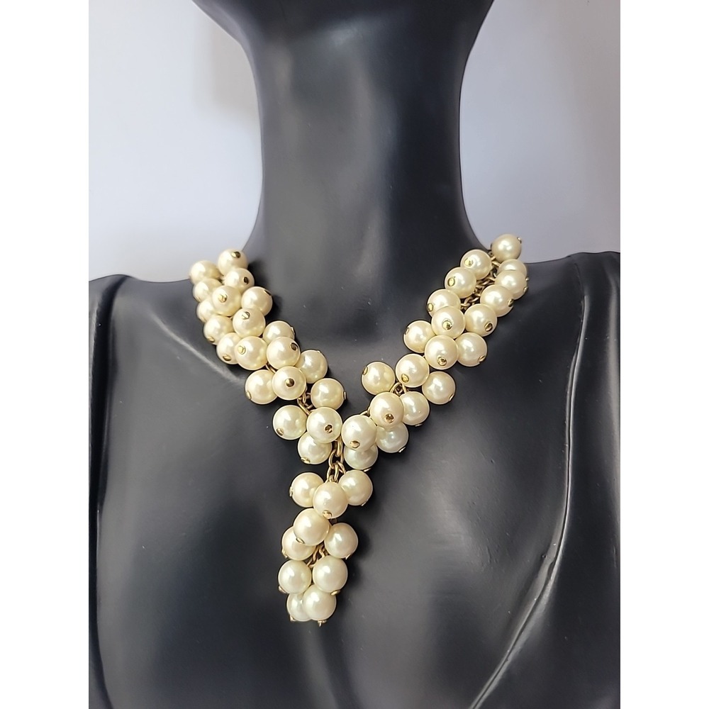 Vintage Cezanne Necklace Beaded Y Drop White Gold Tone Jewelry Costume